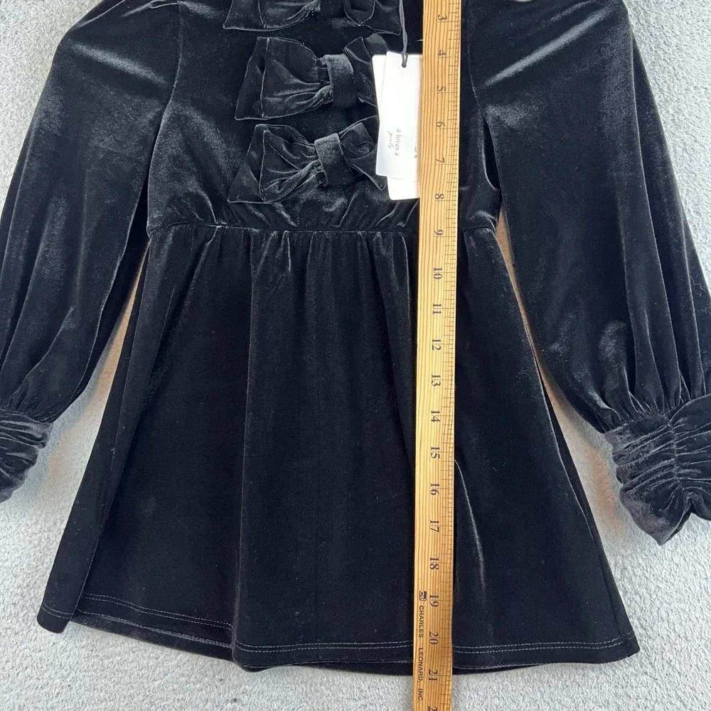 A Loves A Girls Black Velvet Bow Front Long Sleeve Dress Kids Size 5 NWT